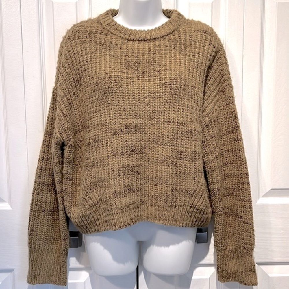 Oak & Fort Brown/Camel Drop Shoulder Crew Neck Boxy Cropped Sweater Size S